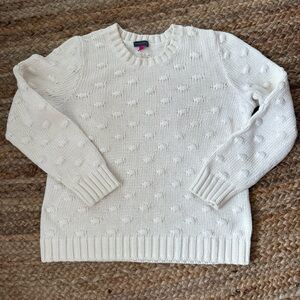 Vince Camuto Large Beige 100% Cotton Knit Crewneck Polka Dot Sweater